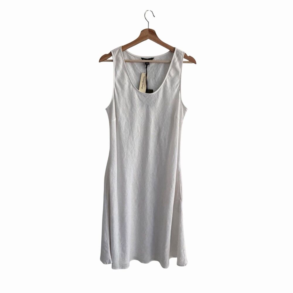 Tommy Bahama White Linen Tank Dress Size L Euro Summer Coastal Quiet Luxury